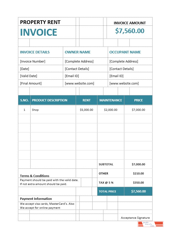 Property Rent Invoice Template PSD template